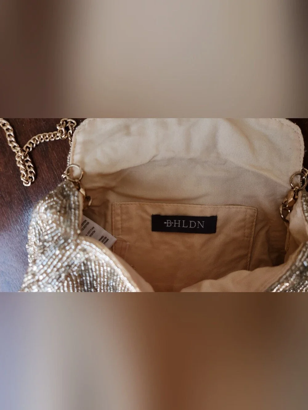 Anthropologie Gold Beaded Chain-Handle Clutch
